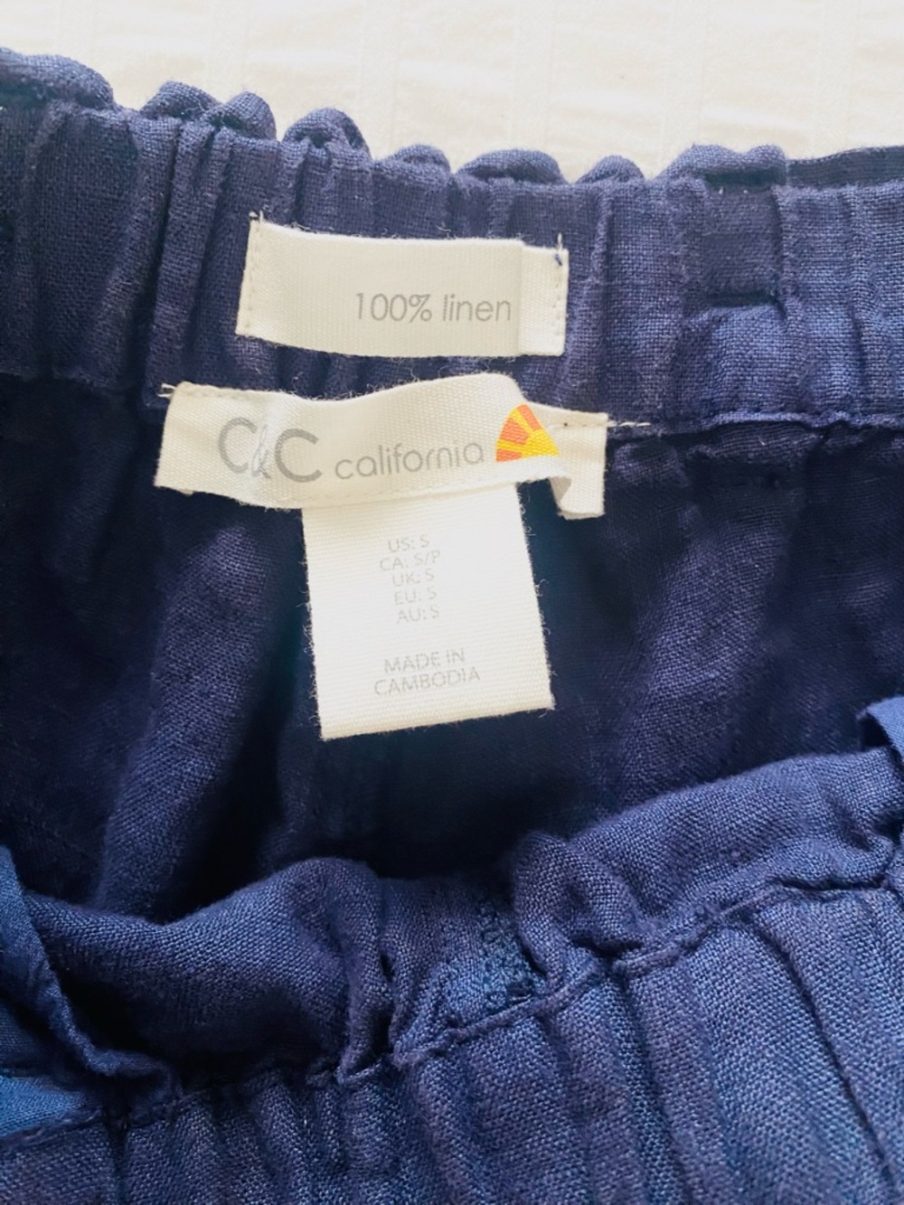 C&C California Linen Pants Navy Blue Straight Leg Drawstring Size S - Picture 5 of 6